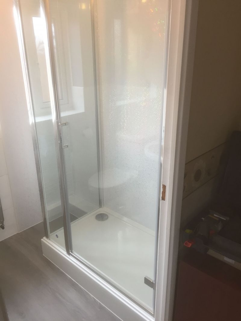 Shower room using White Sparkle Wet Boarding: Swipe To View More Images