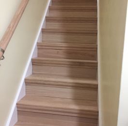 Solid Oak stair conversion system with  oak treads & risers bespoke fit to your existing stairs.  This was a 12 step straight stairs converted from standard carpeted stairs to Oak.: Click Here To View Larger Image